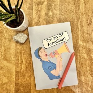 OT Amplifier occupational therapy notebook. light blue background